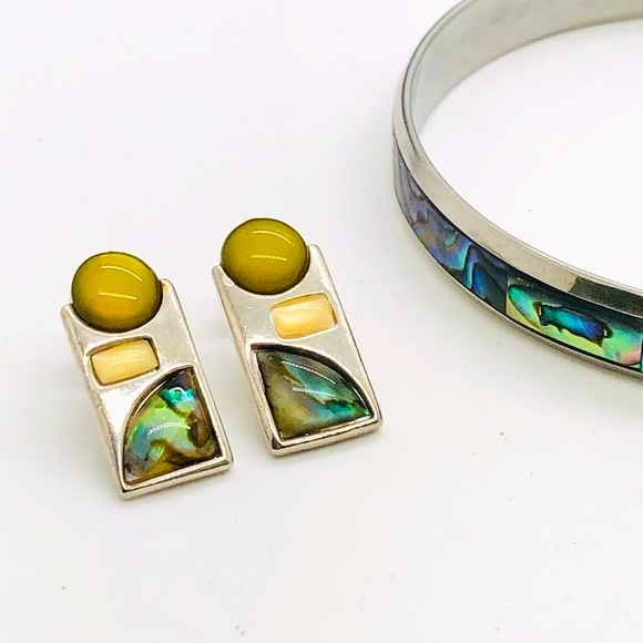 Vintage Abalone Earrings & Bangle Bracelet - Picture 8 of 12